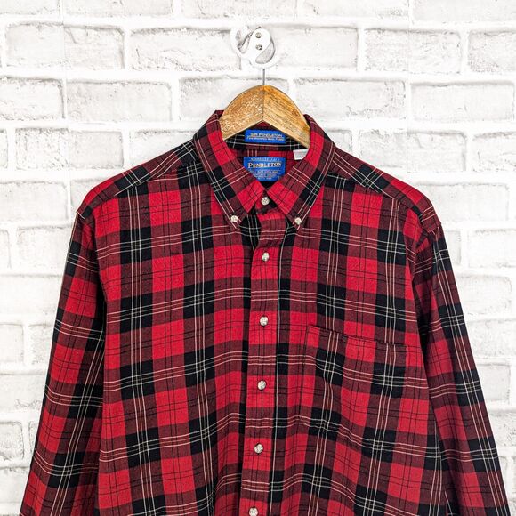 Pendleton Men's Virgin wool Button down flannel shirt Red plaid size Large - Picture 4 of 5